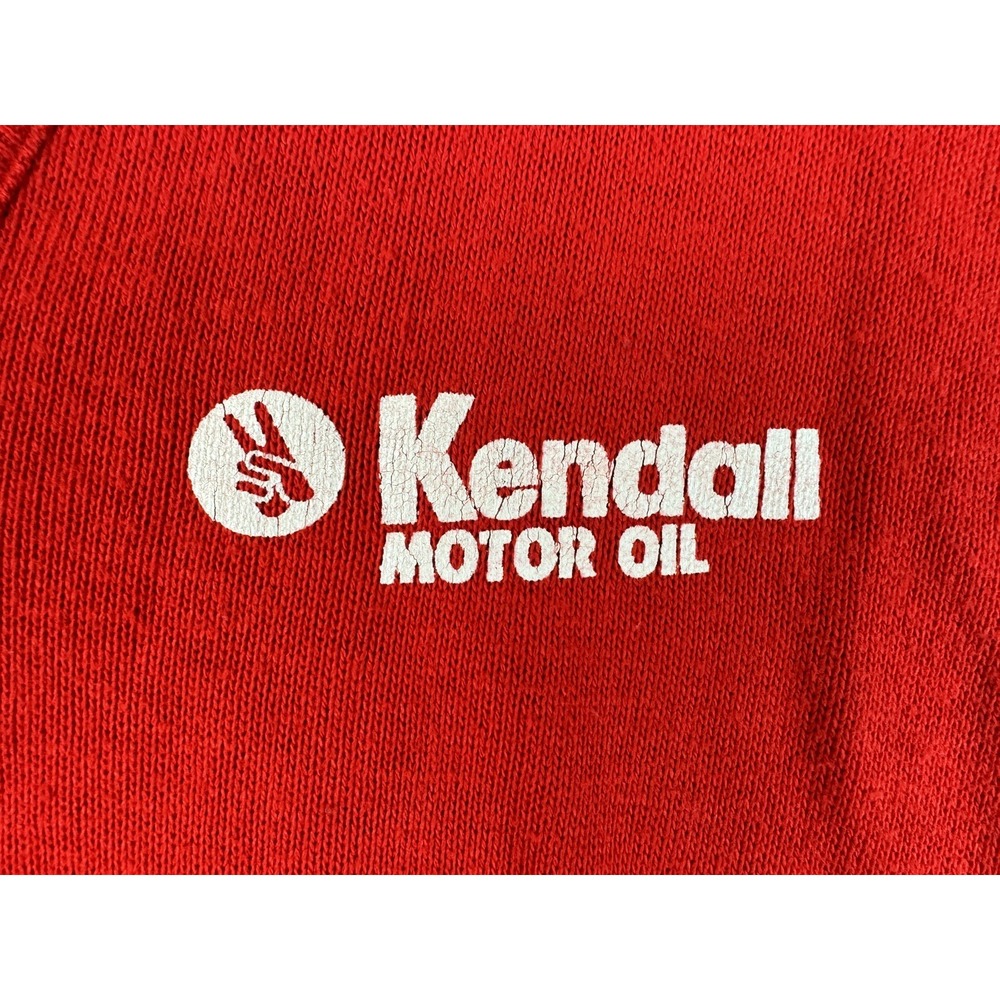 Kendall Motor Oil Racing Sweater Velva Sheen ~ Adult M ~ Red Made in USA Vtg 80s